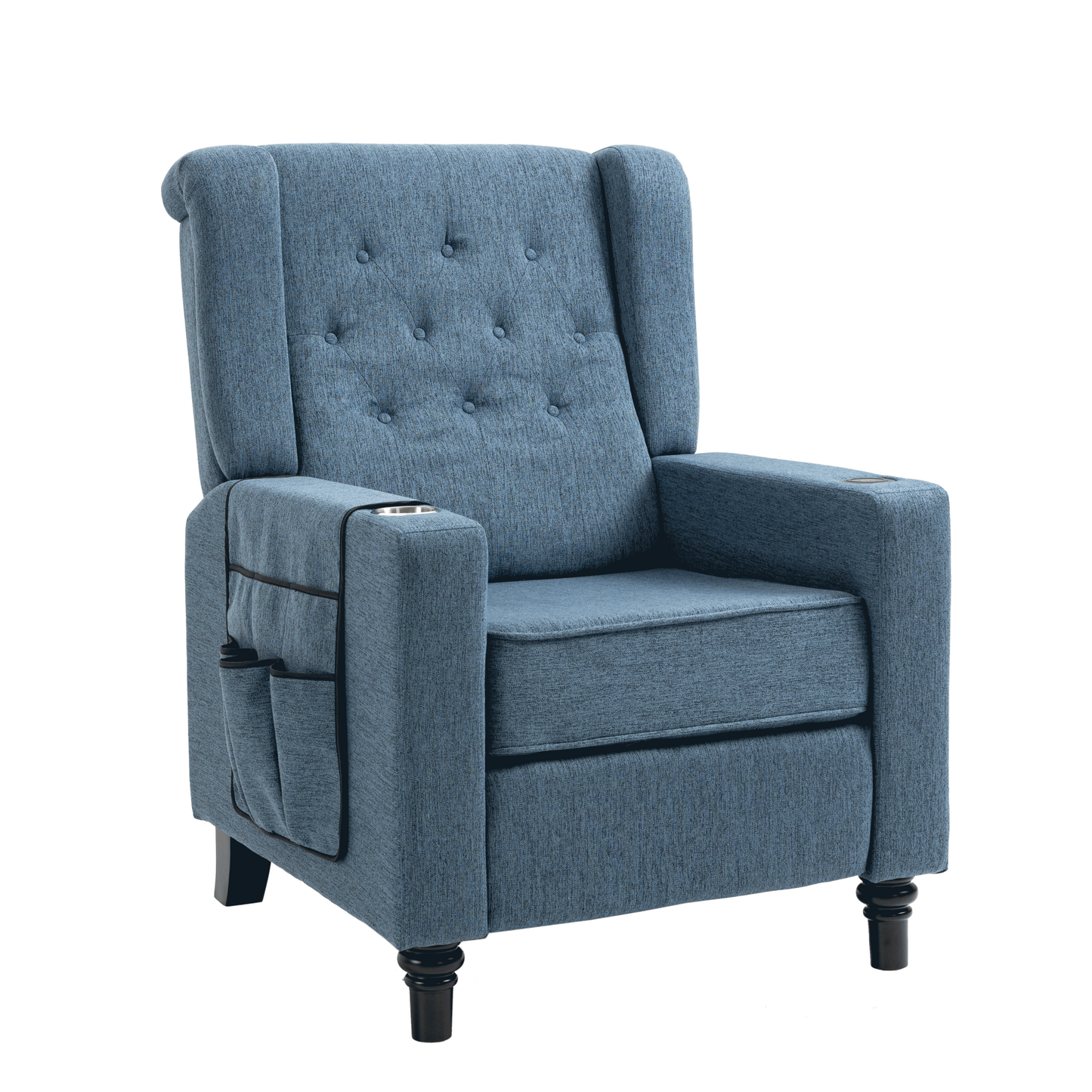 Navy Blue Wingback Recliner Chair with Massage and Heating Functions