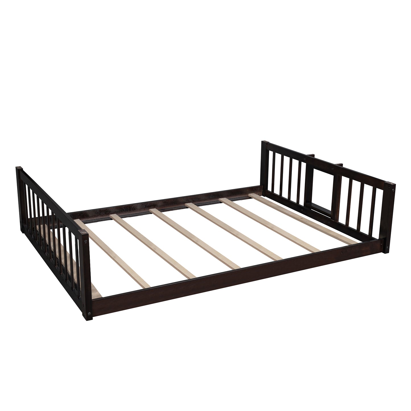 Espresso Full Triple Bunk Bed with Slide and Convertible Built-in Ladder