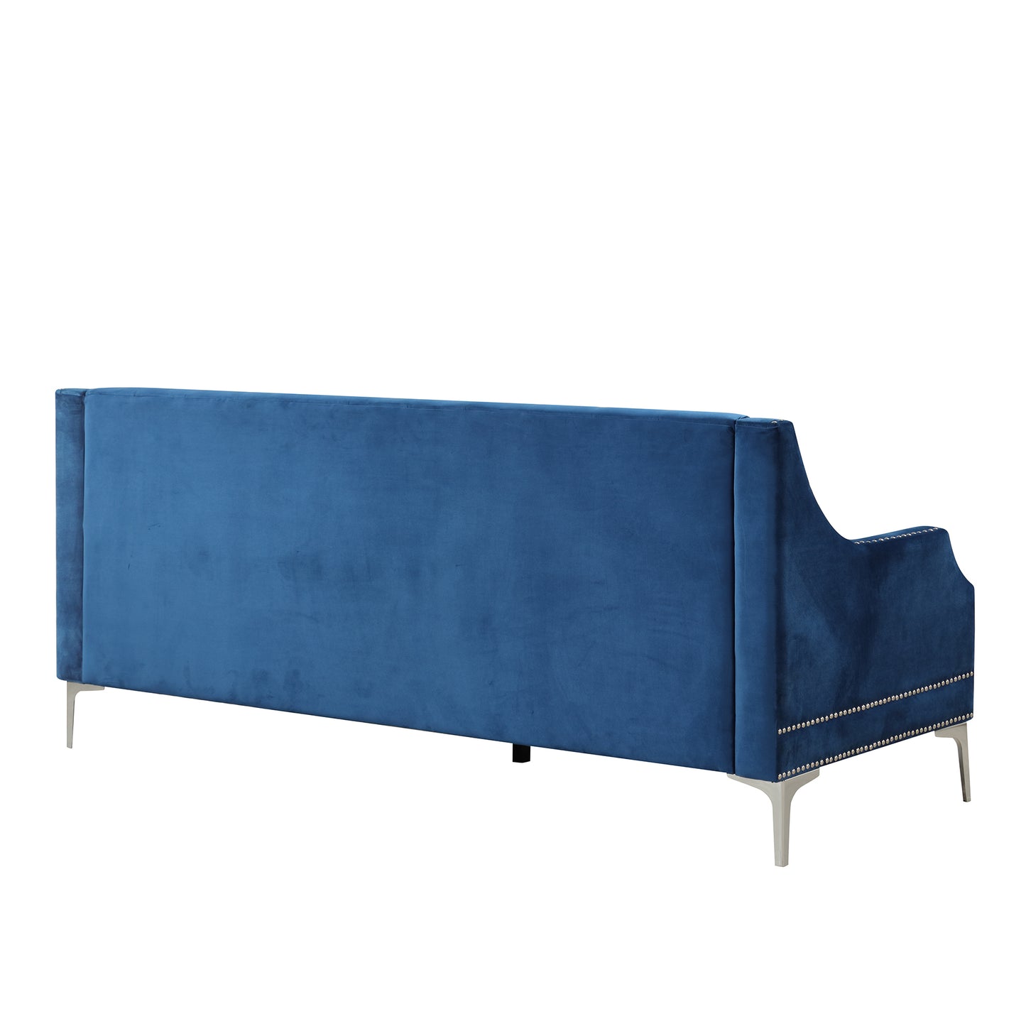 78-Inch Blue Plush Upholstered Modern Sofa with Metal Legs