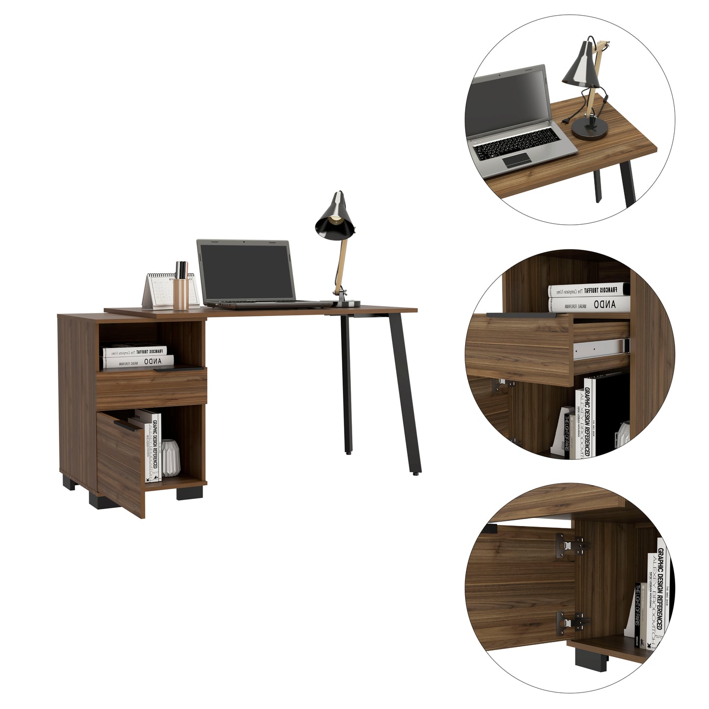 Andover Office Desk with Mahogany Finish and Built-in Storage