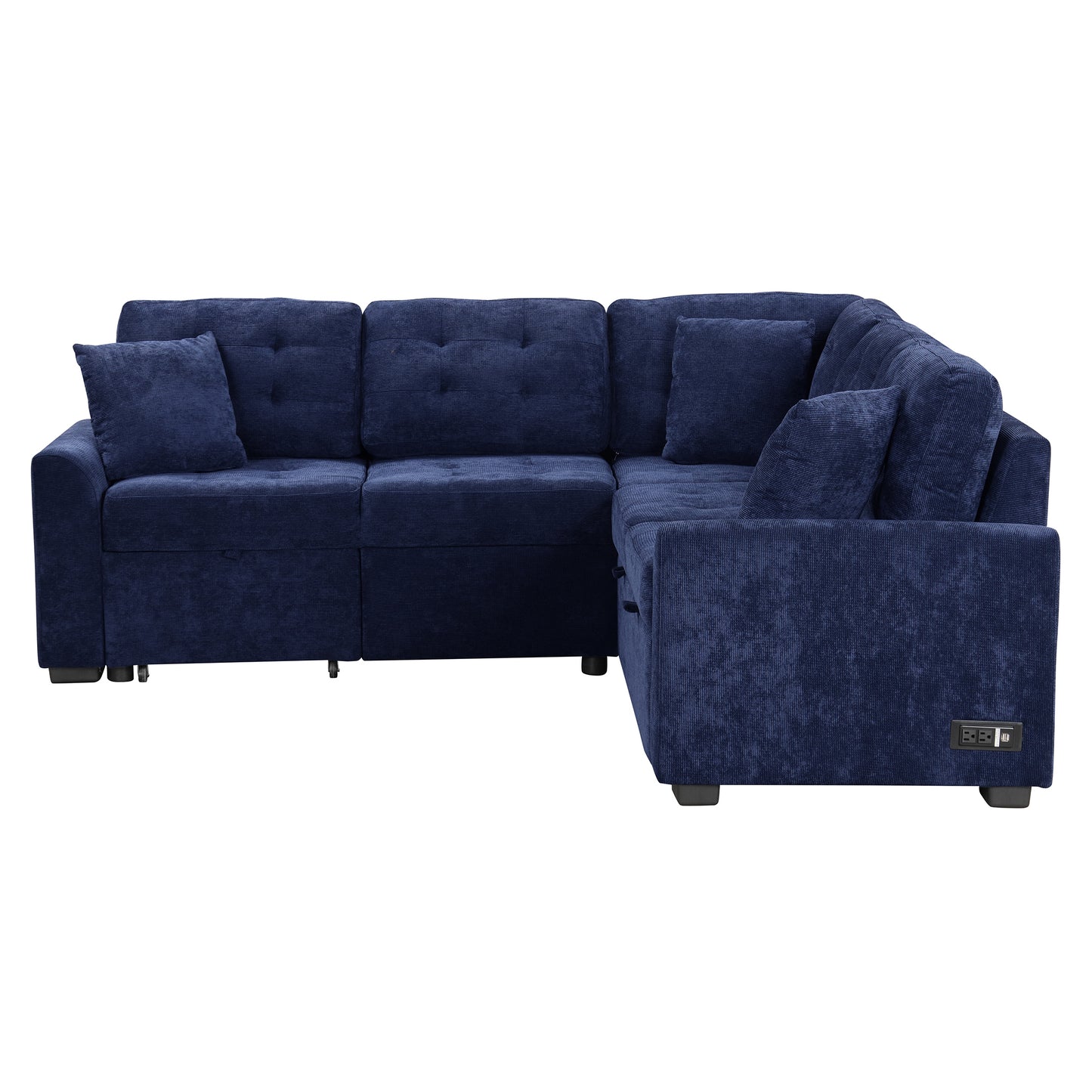 Convertible Navy Blue L-Shape Sleeper Sofa with USB Ports and Power Sockets