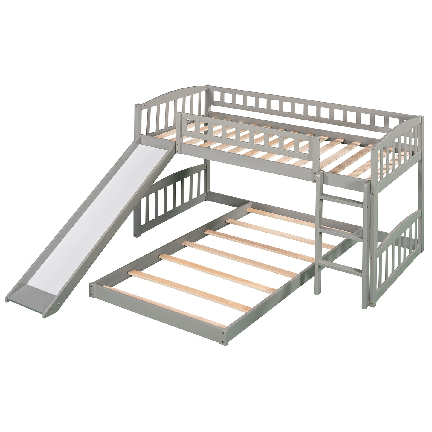 Gray Twin Bunk Bed with Slide, Ladder, and Space-efficient Design