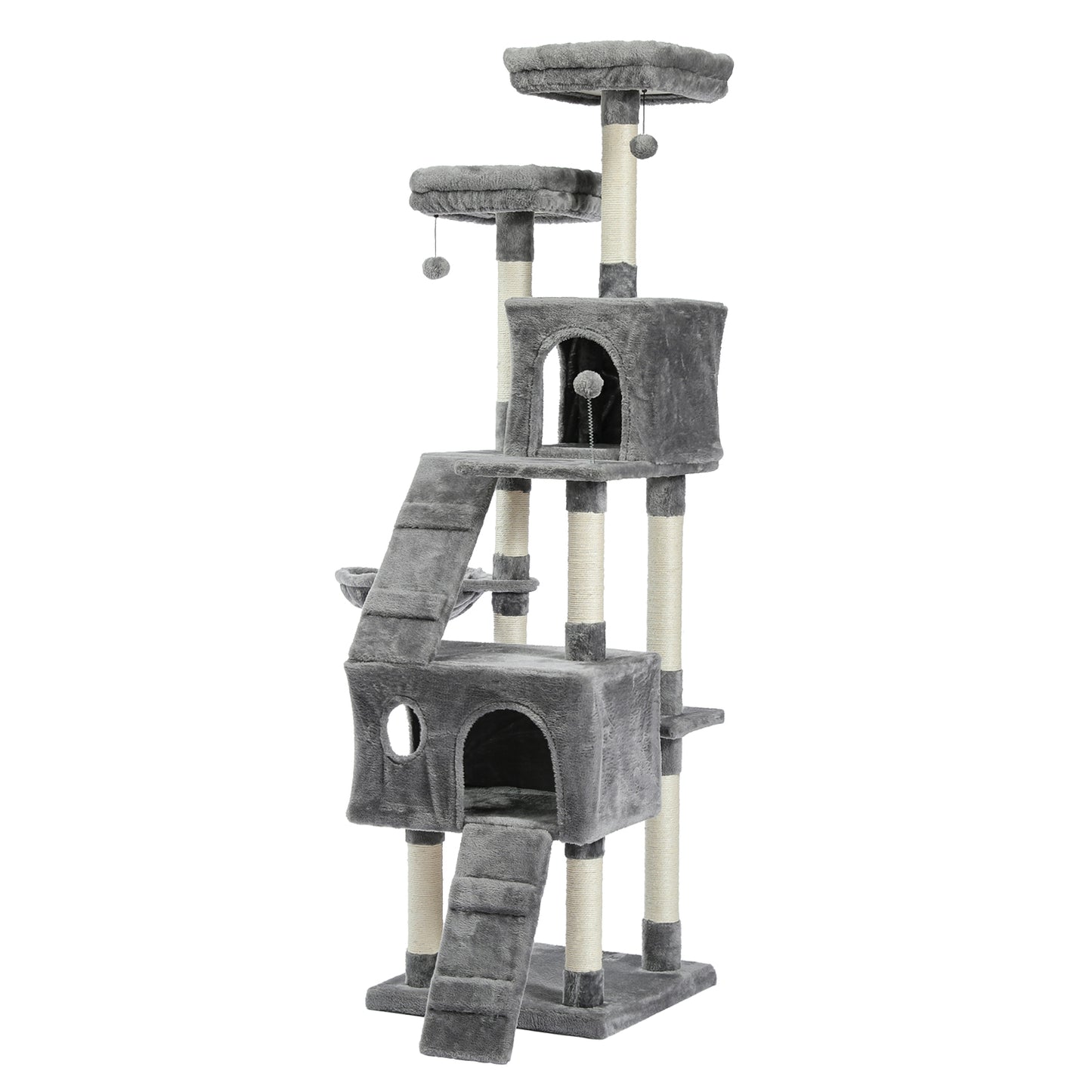 Cat Tree 69 Inches Cat Tower with 2 Condos and 2 Perches, Kitty Climber Tower Furniture, Upgraded Version Grey