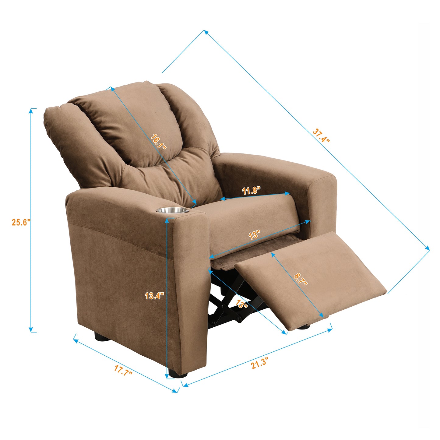 Kids Velvet Recliner Chair with Cup Holder and Footrest