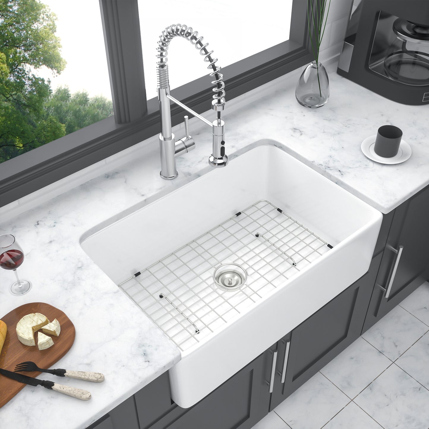 30 Inch Reversible Ceramic White Farmhouse Kitchen Sink