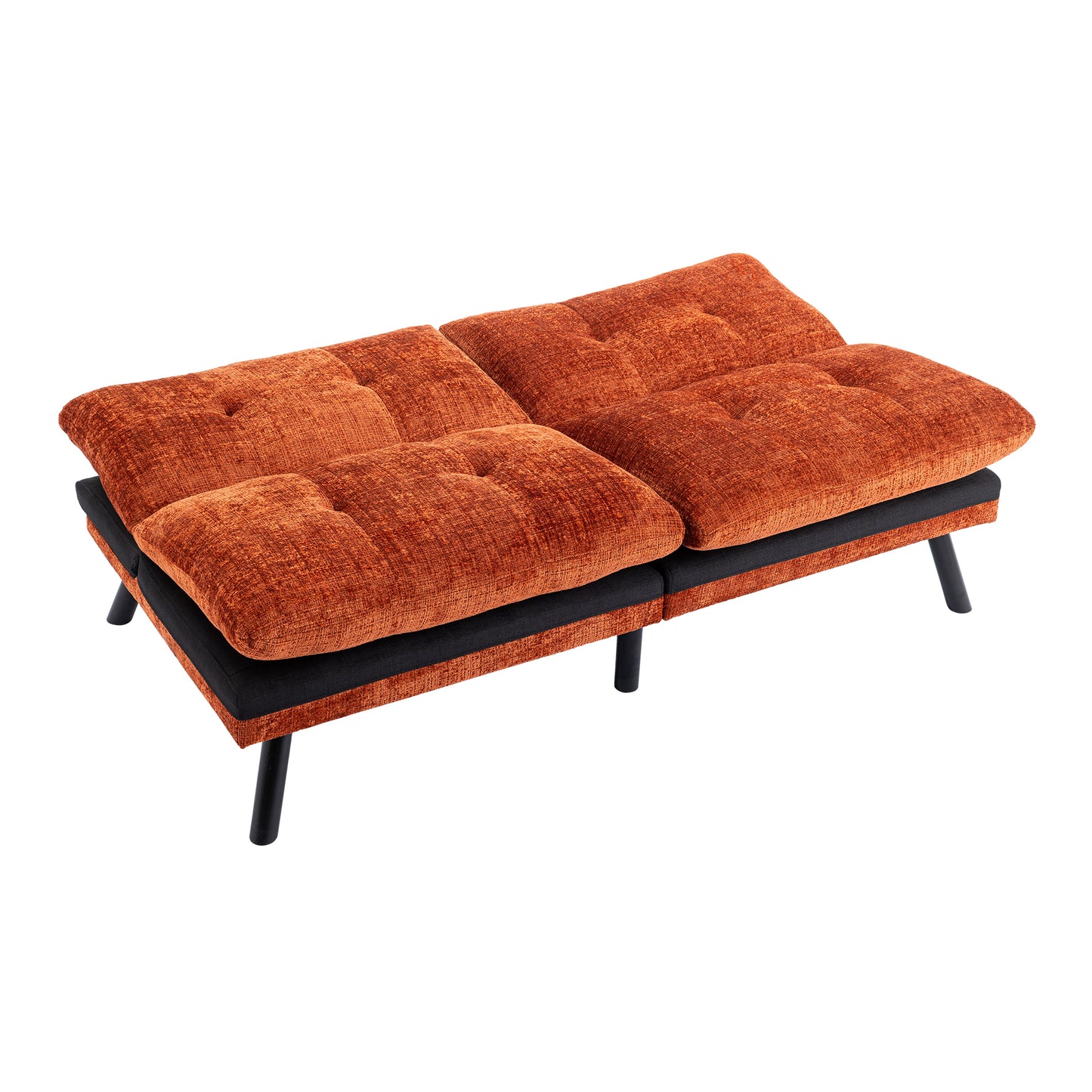 Convertible Sofa Bed  Loveseat Futon Bed Breathable Adjustable Lounge Couch with Metal Legs,Futon Sets for Compact Living Space  Chenille- Orange