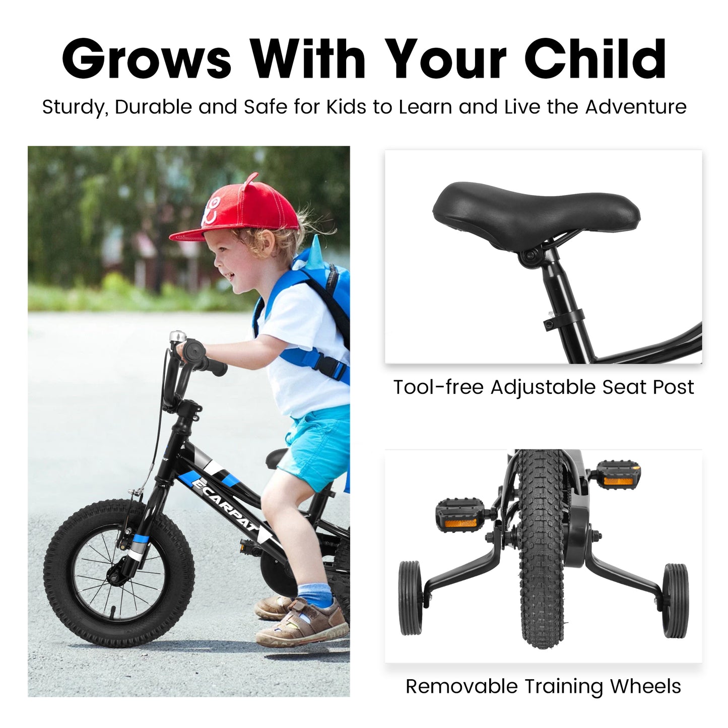 A14117 Ecarpat Kids' Bike 14 Inch Wheels, 1-Speed Boys Girls Child Bicycles For3-5Years, With Removable Training Wheels Baby Toys, Front V Brake, Rear Holding Brake