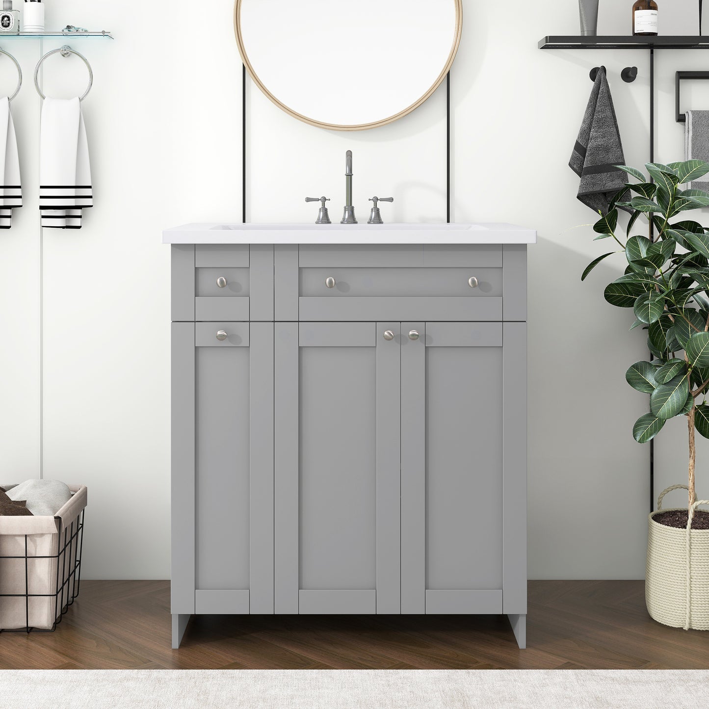 30" Bathroom vanity with Single Sink in grey,Combo Cabinet Undermount Sink,Bathroom Storage Cabinet