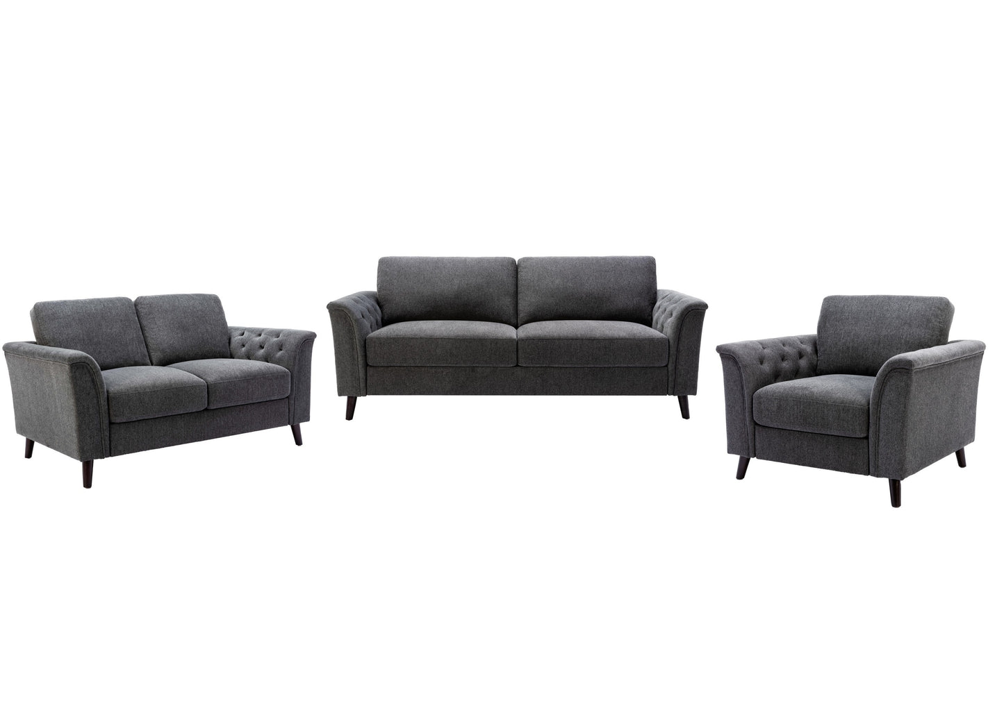 Stanton Dark Gray Linen Sofa Loveseat Chair Living Room Set