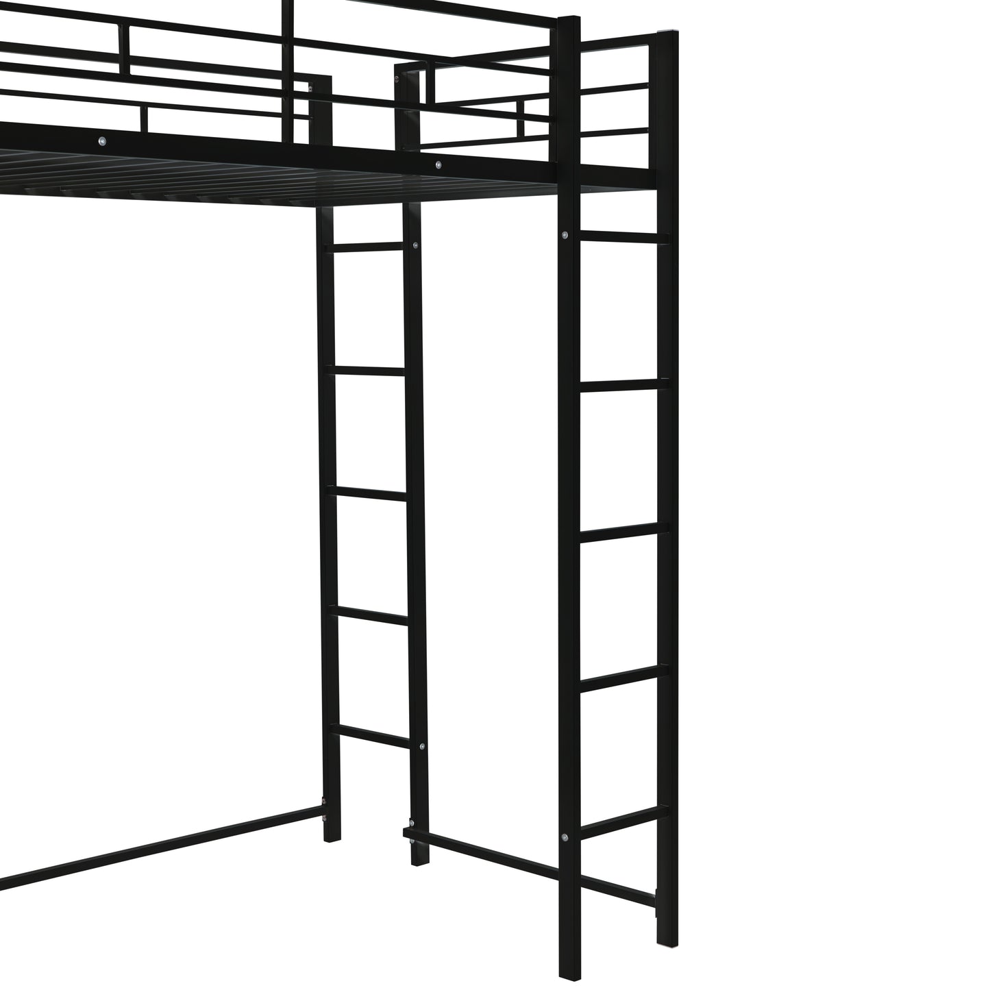 Twin Metal Loft Bed with 2 Shelves and one Desk ,BLACK(: MF281206AAB)