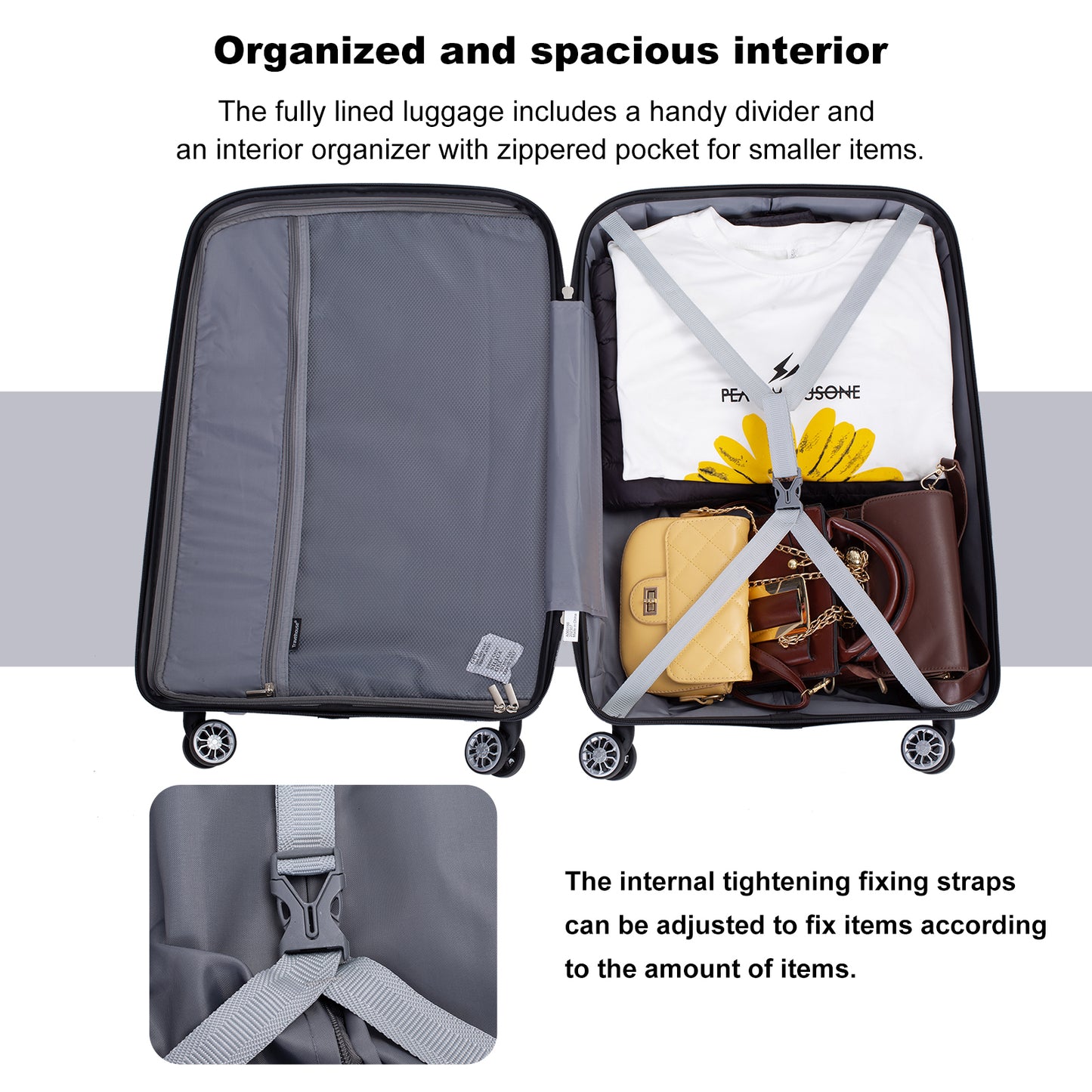 Hardshell Suitcase Spinner Wheels PP Luggage Sets Lightweight Durable Suitcase with TSA Lock,3-Piece Set (20/24/28) ,Silver