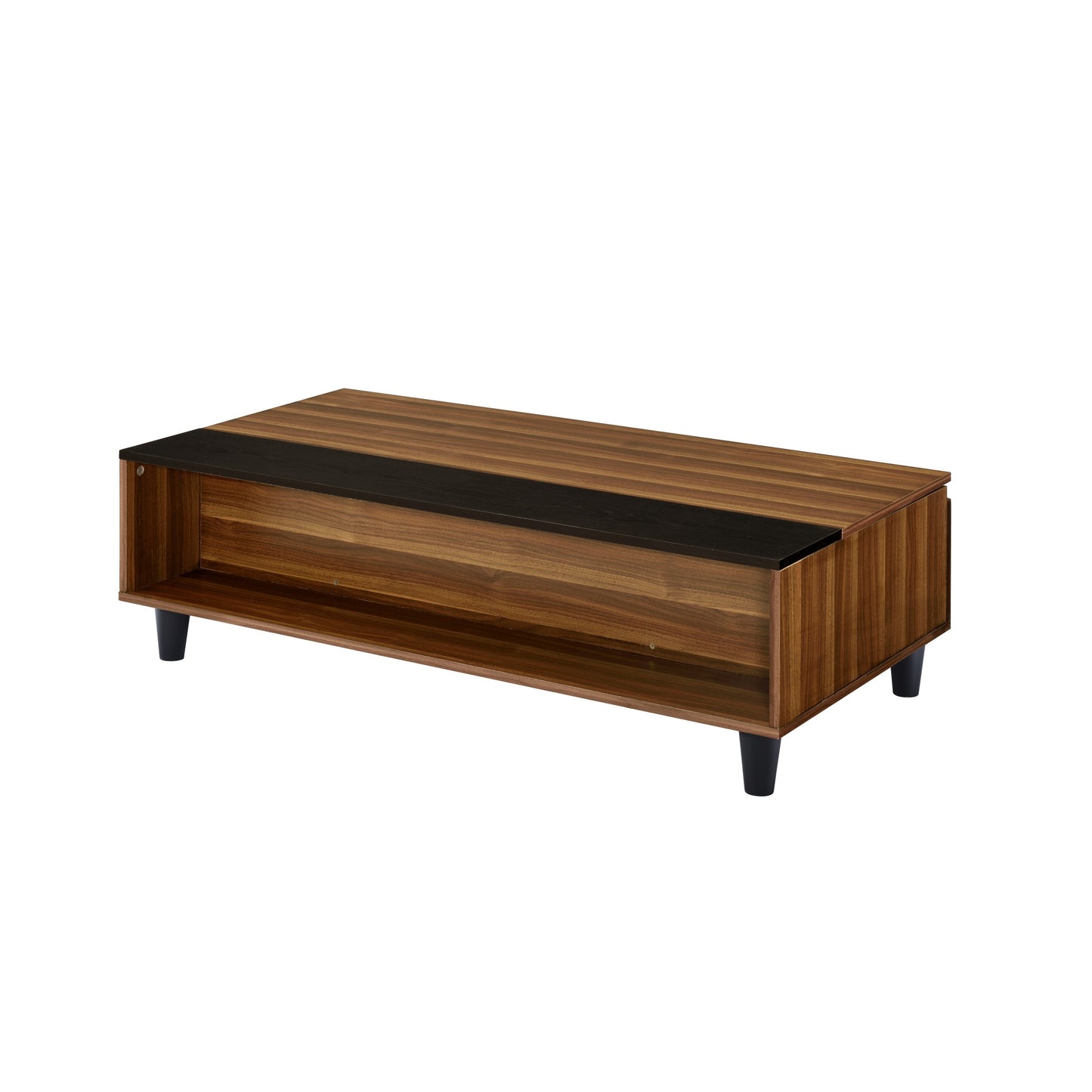 Walnut & Black Lift-Top Coffee Table with Storage Compartments