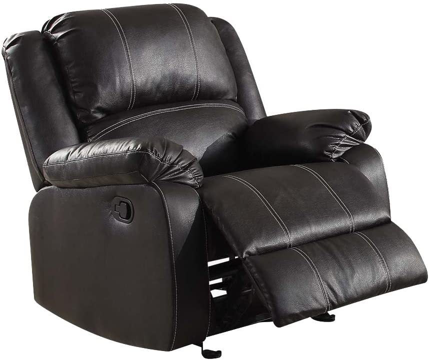 Zuriel Black PU Rocker Recliner with Motion Function