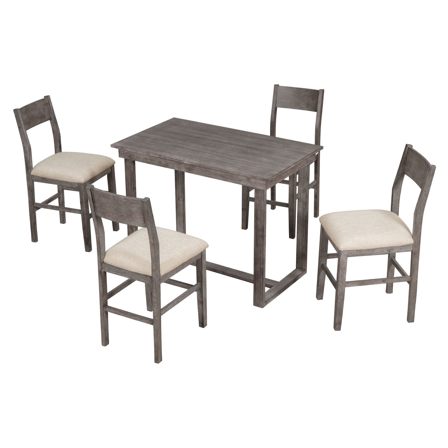 Farmhouse Counter Height 5-Piece Dining Table Set with 1 Rectangular Dining Table and 4 Dining Chairs for Small Places,Gray