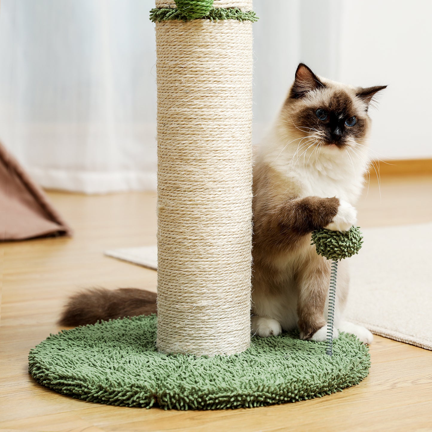 Large Cactus Cat Scratching Post with Natural Sisal Ropes, Cat Scratcher for Cats and Kittens White