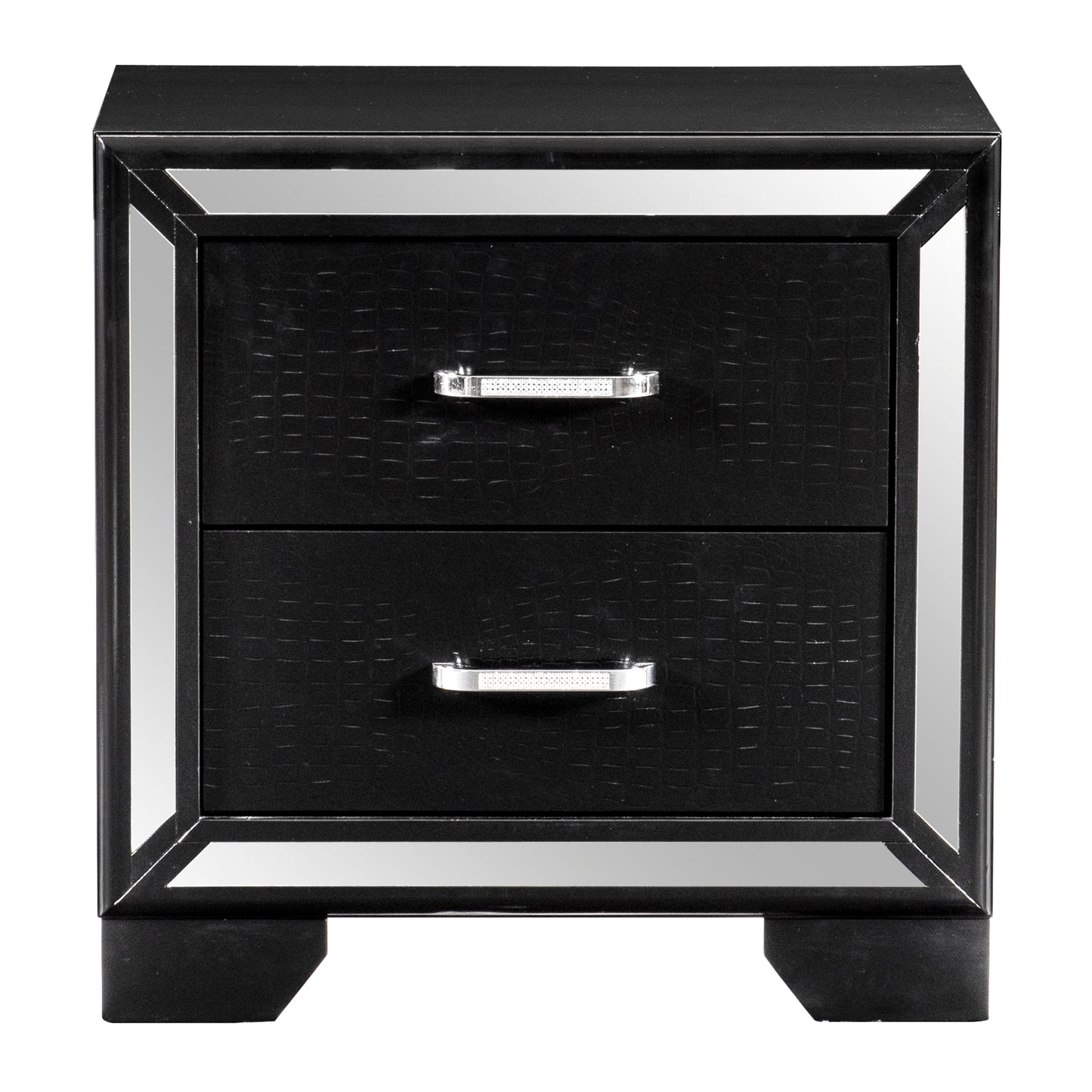 Beautiful Bedroom Furniture 1pc Nightstand with 2x Drawers Textural Panels Chrome Finish Handles Glamorous Style Wooden Furniture