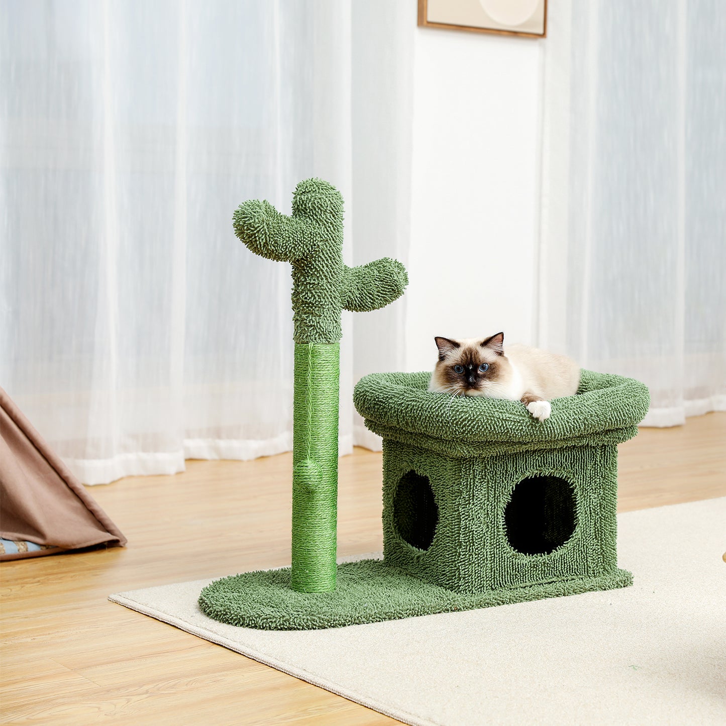 Cat Tree 27.6 inches with Cactus Scratching Posts, Creative Scratching Posts, Stylish Cat Tree, with Ball and Cat House  Green