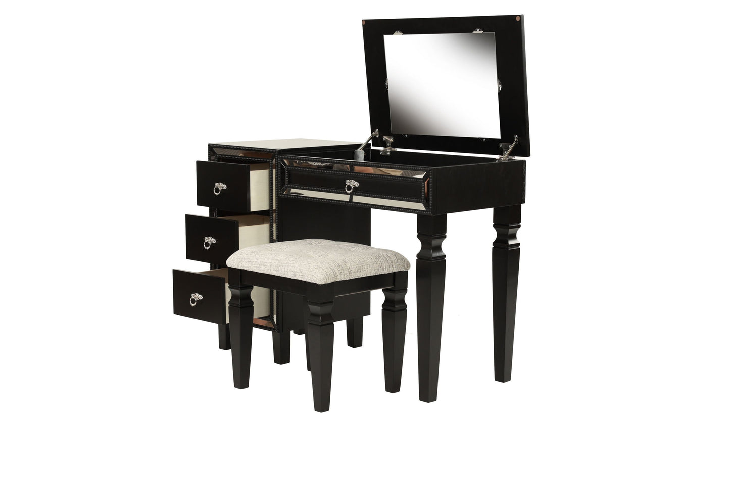 Traditional Formal Black Color Vanity Set w Stool Storage Drawers 1pc Bedroom Furniture Set Tufted Seat Stool