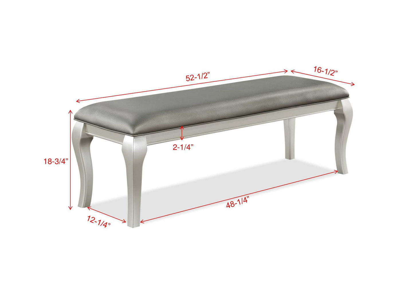 1-Pc Modern Luxury Contemporary Faux Leather Upholstered Dining Bench Silver Champagne Finish Furniture Bedroom Living Room Dining Room