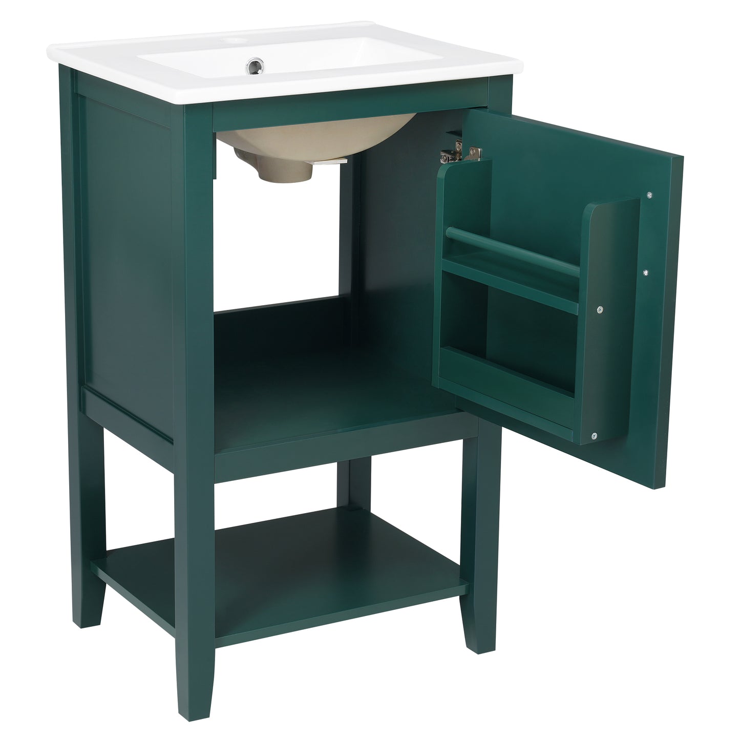 20" Bathroom Vanity with Sink, Bathroom Cabinet with Soft Closing Door, Storage Rack and Open Shelf, Green