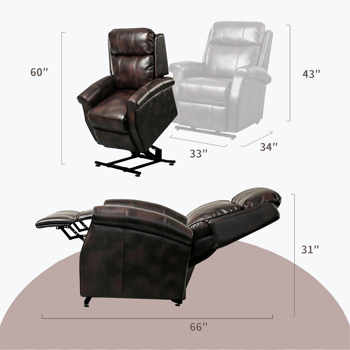 Brown Electric Power Lift Chair Recliner with Zero Gravity Position for Seniors