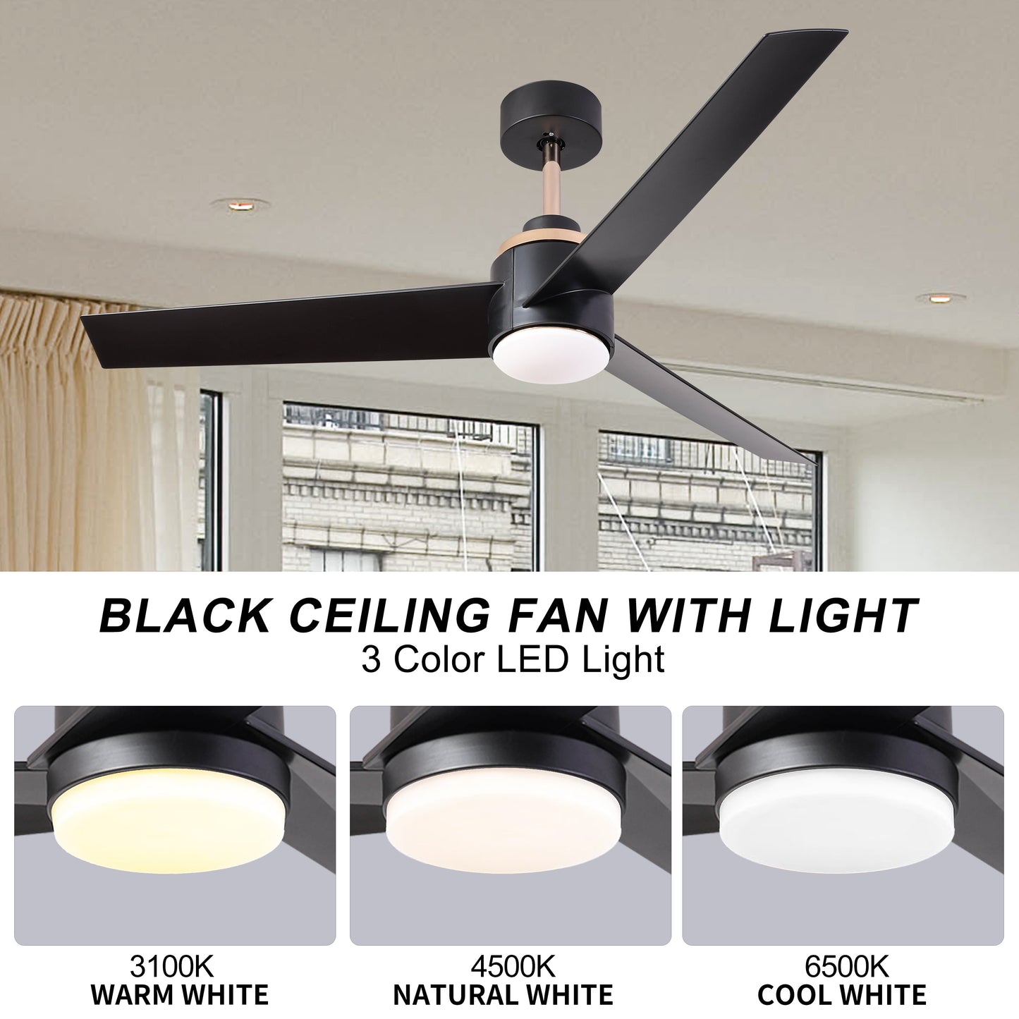 52-Inch Modern Ceiling Fan with LED Light and Remote Control