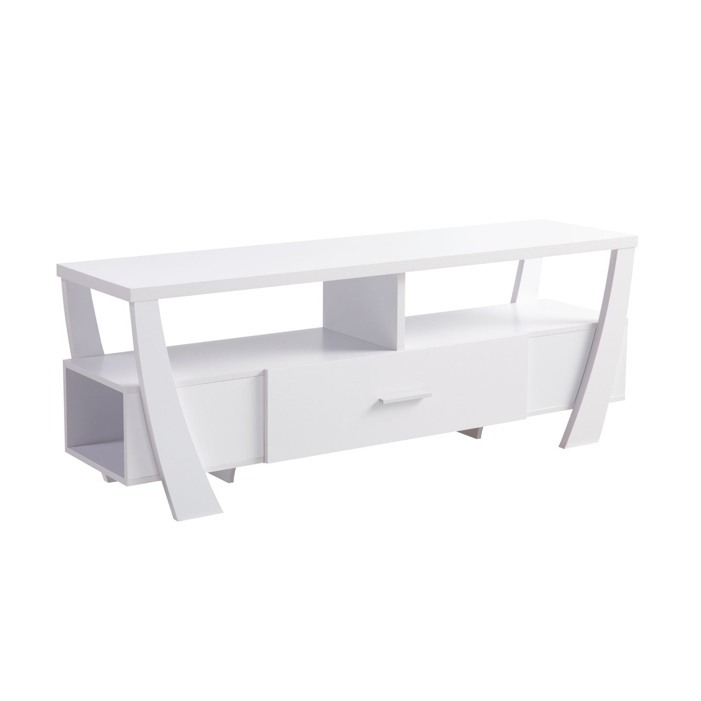 Sleek White TV Console with Storage and Drawer