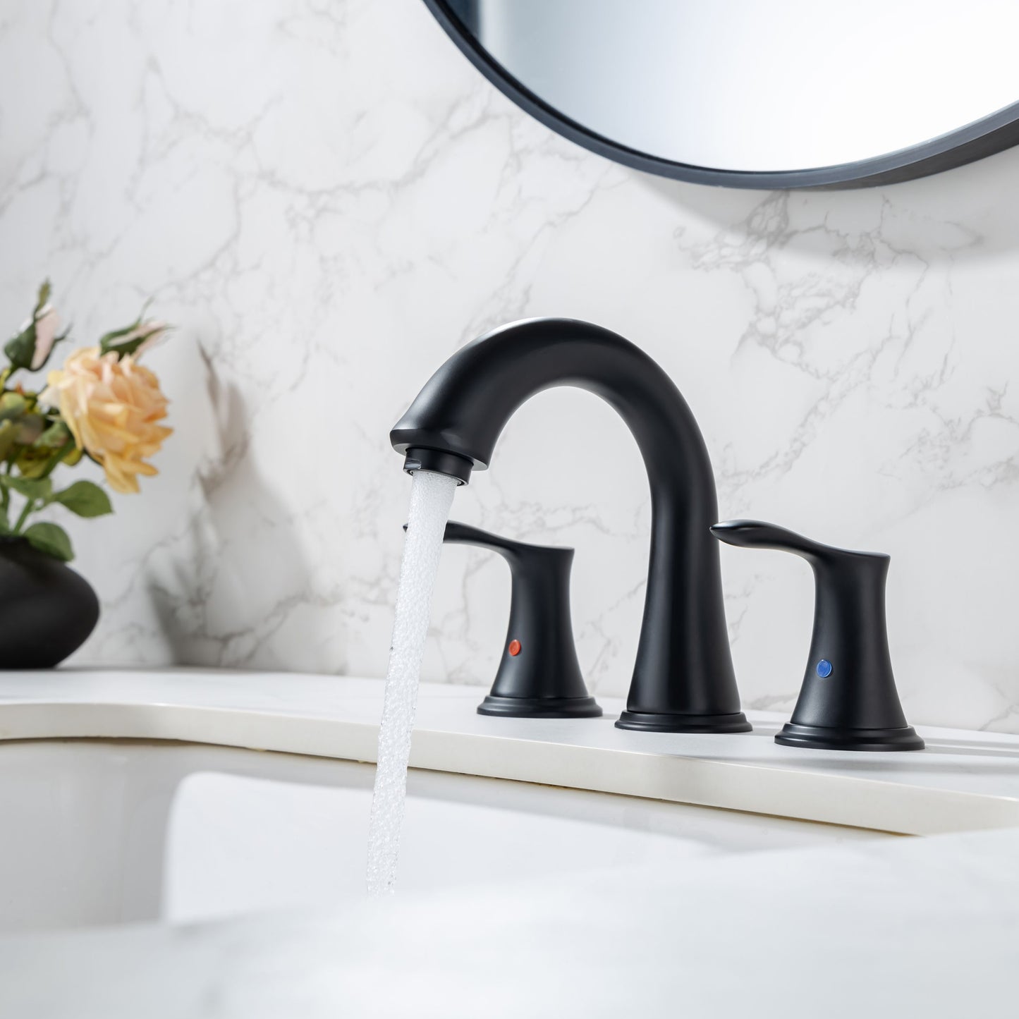 Elegant Matte Black Widespread Bathroom Faucet Set with Drain Assembly