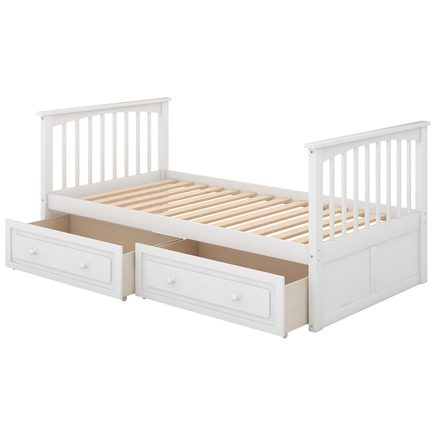 Twin Bunk Bed with Storage Drawers and Convertible Design in White