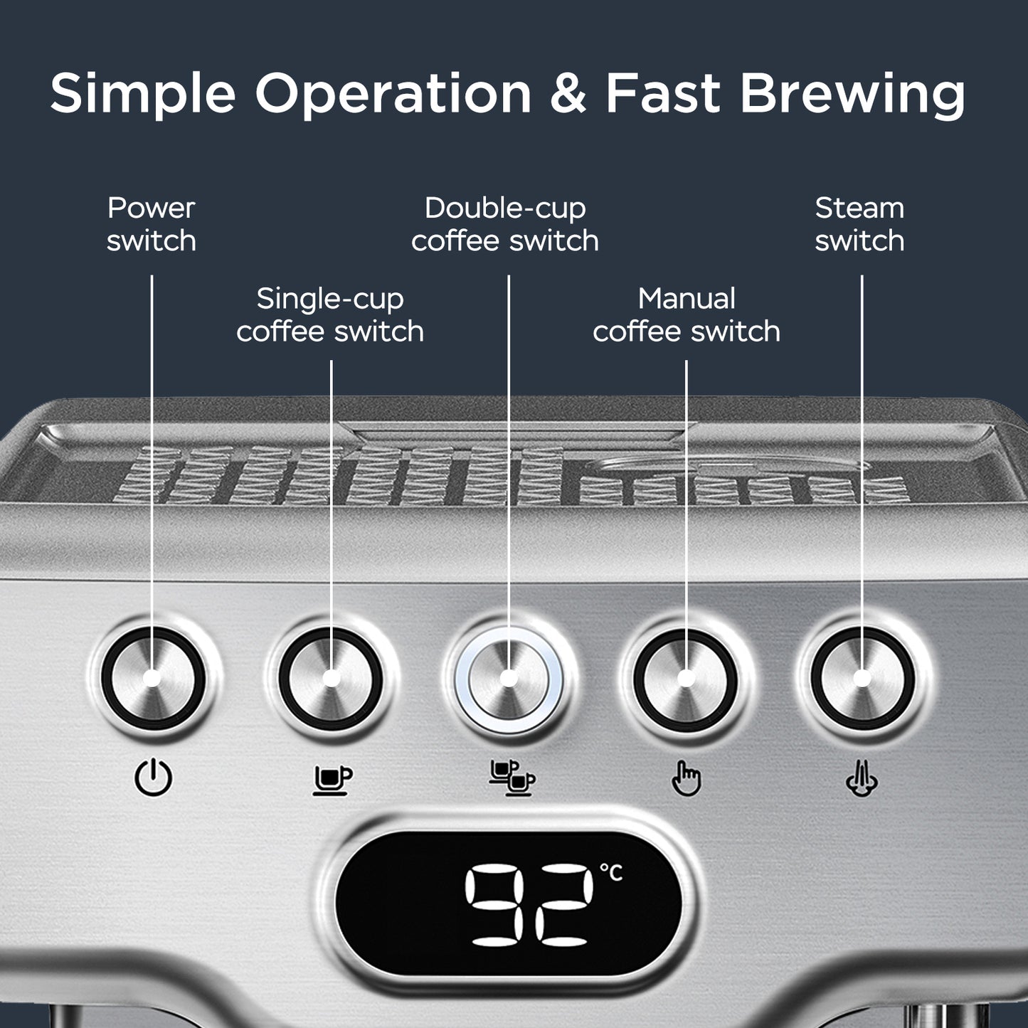 Geek Chef Espresso Maker with Milk Frother- 20 Bar Professional Pump and Stainless Steel Construction