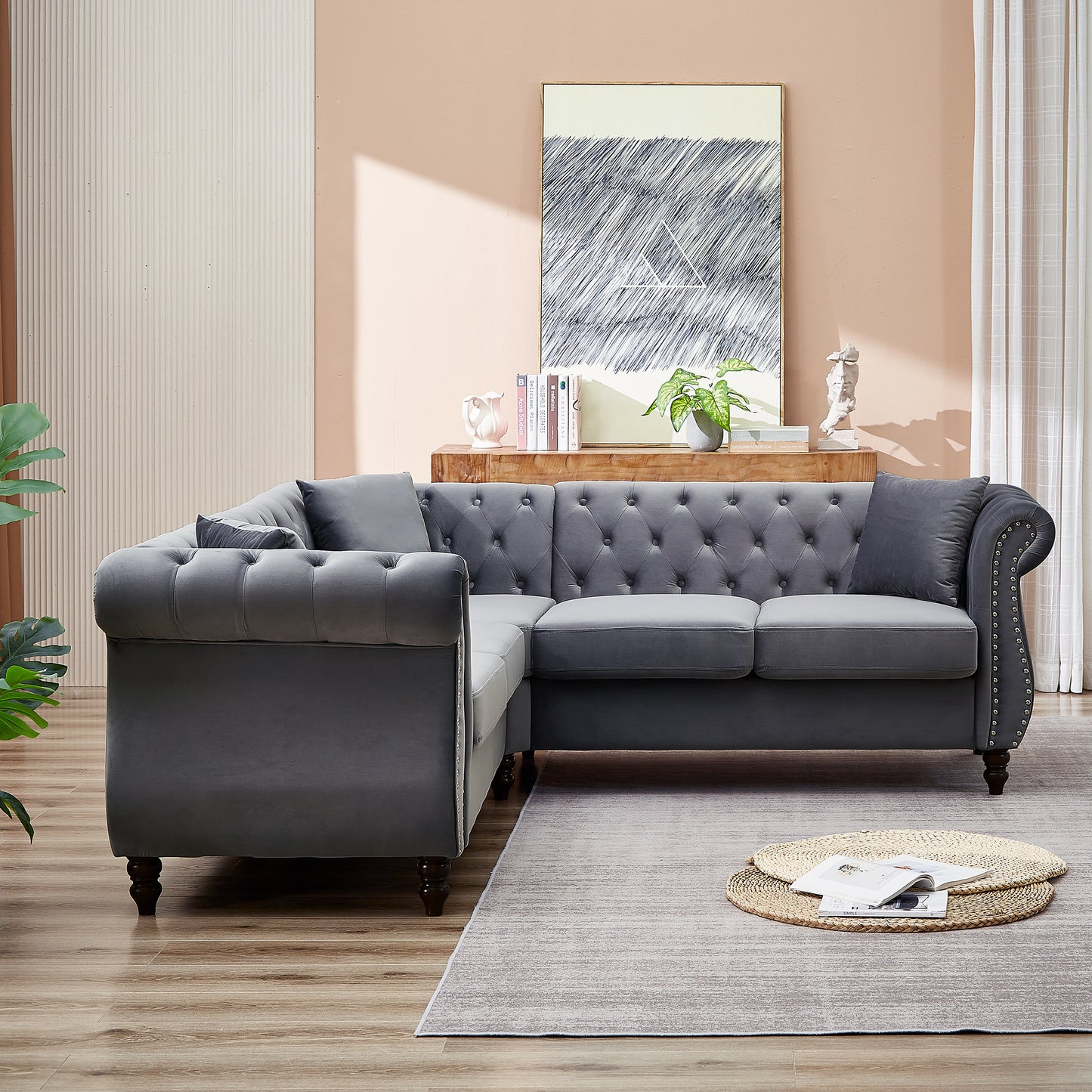 83.5-Inch Oversized L-Shaped Sectional Couch with 3 Pillows