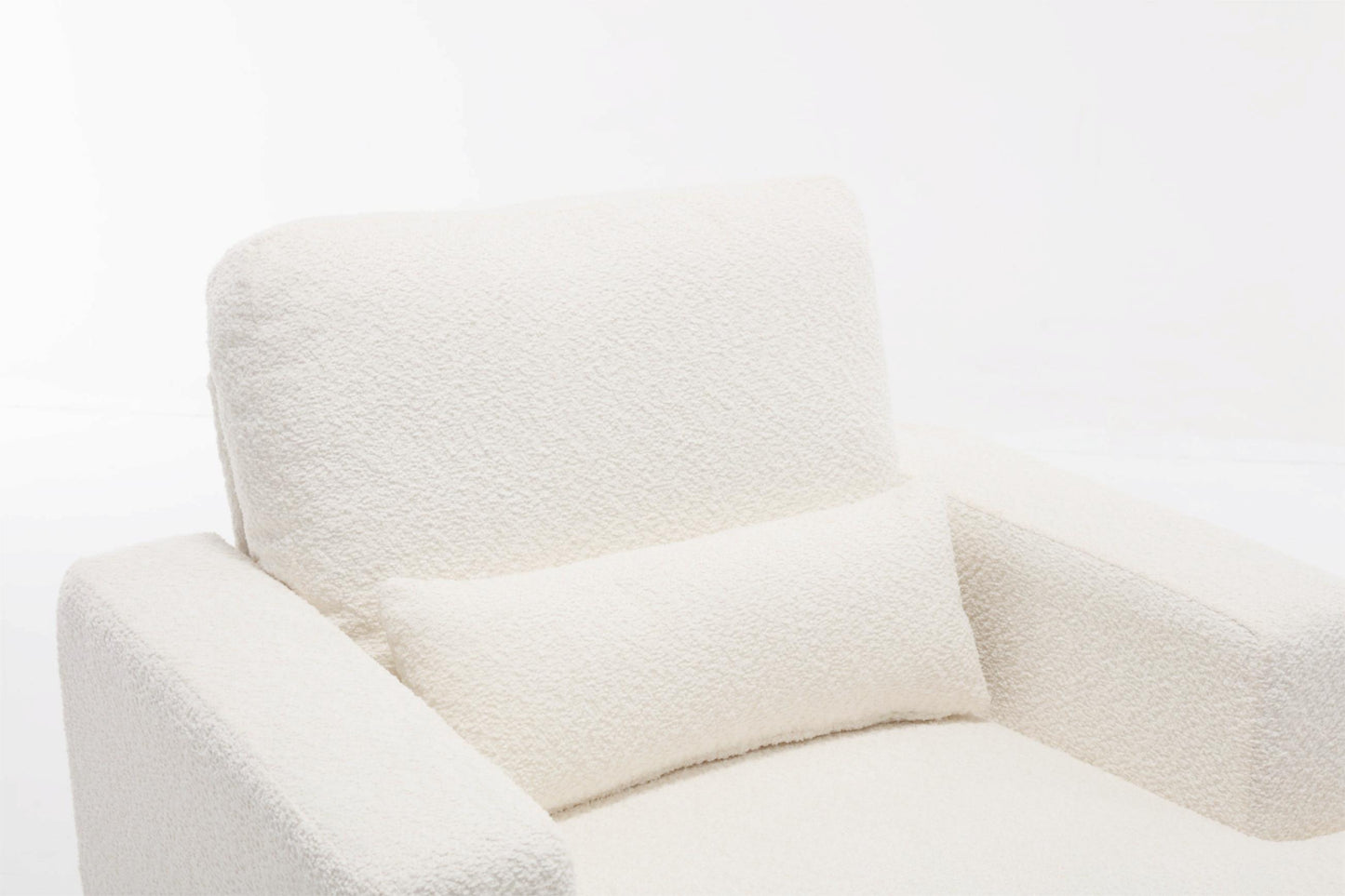 Contemporary 37 Modern Chair with Square Armrest, Removable Back Cushion, and Waist Pillow (White & Gray Fabric)