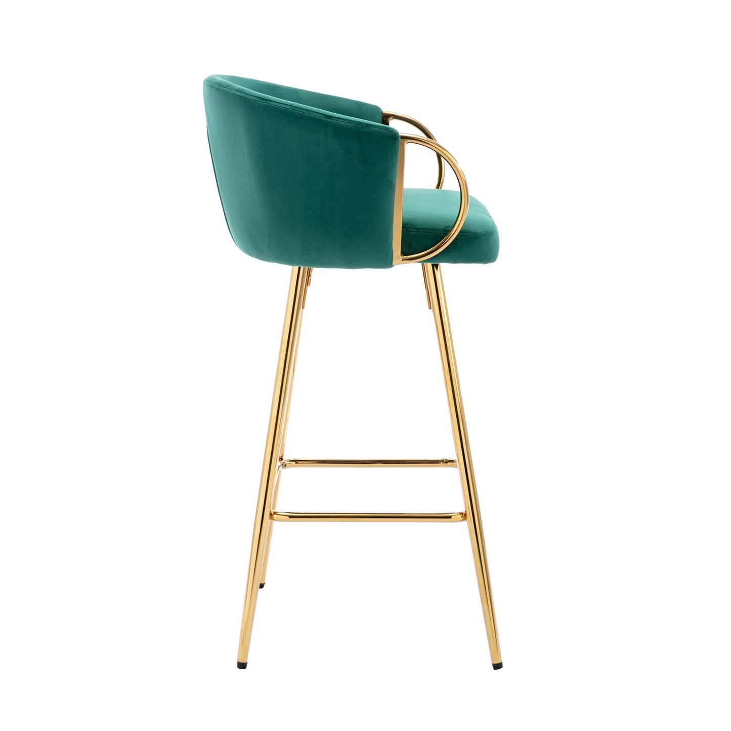 30 Inch Set of 2 Bar Stools,with Chrome Footrest and Base Velvet + Golden Leg Simple Bar Stool,GREEN