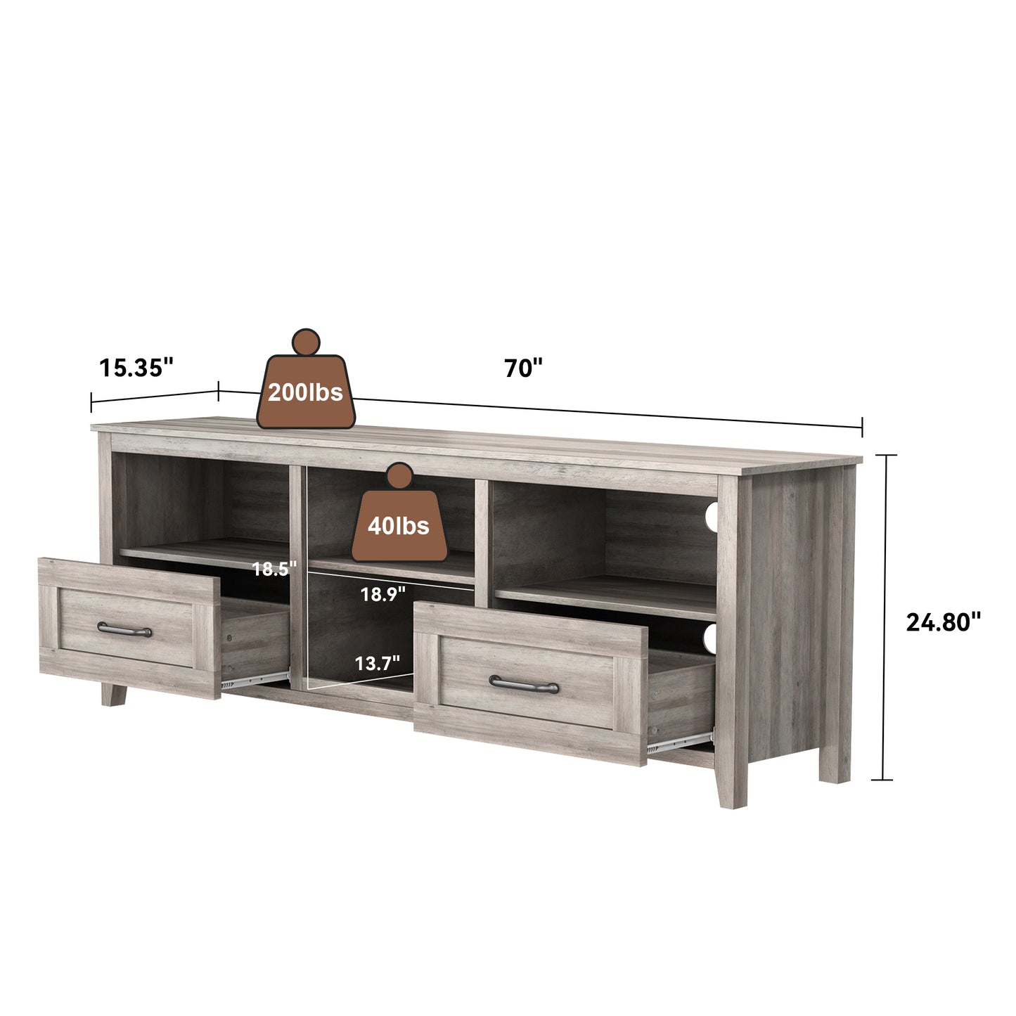 Sleek 70.08 Inch TV Stand with 2 Drawers and 4 Storage Compartments in Grey Walnut