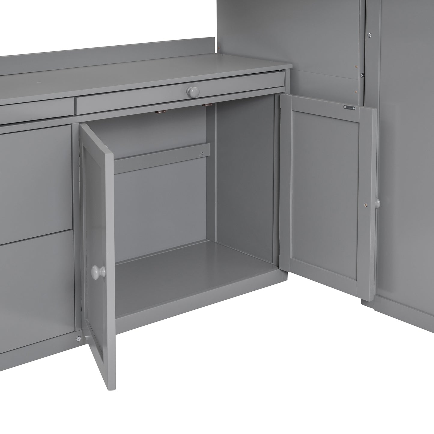 Loft Bed with Rolling Cabinet and Desk - Gray