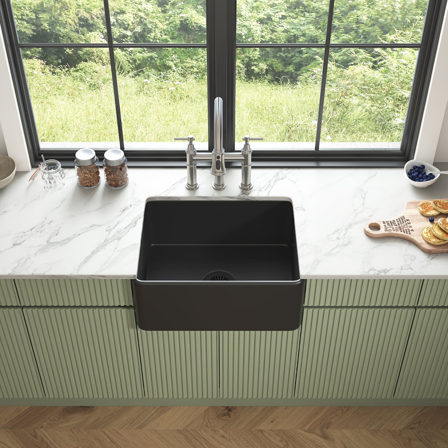 White Farmhouse Fireclay Kitchen Sink with Unique Drop-In Design