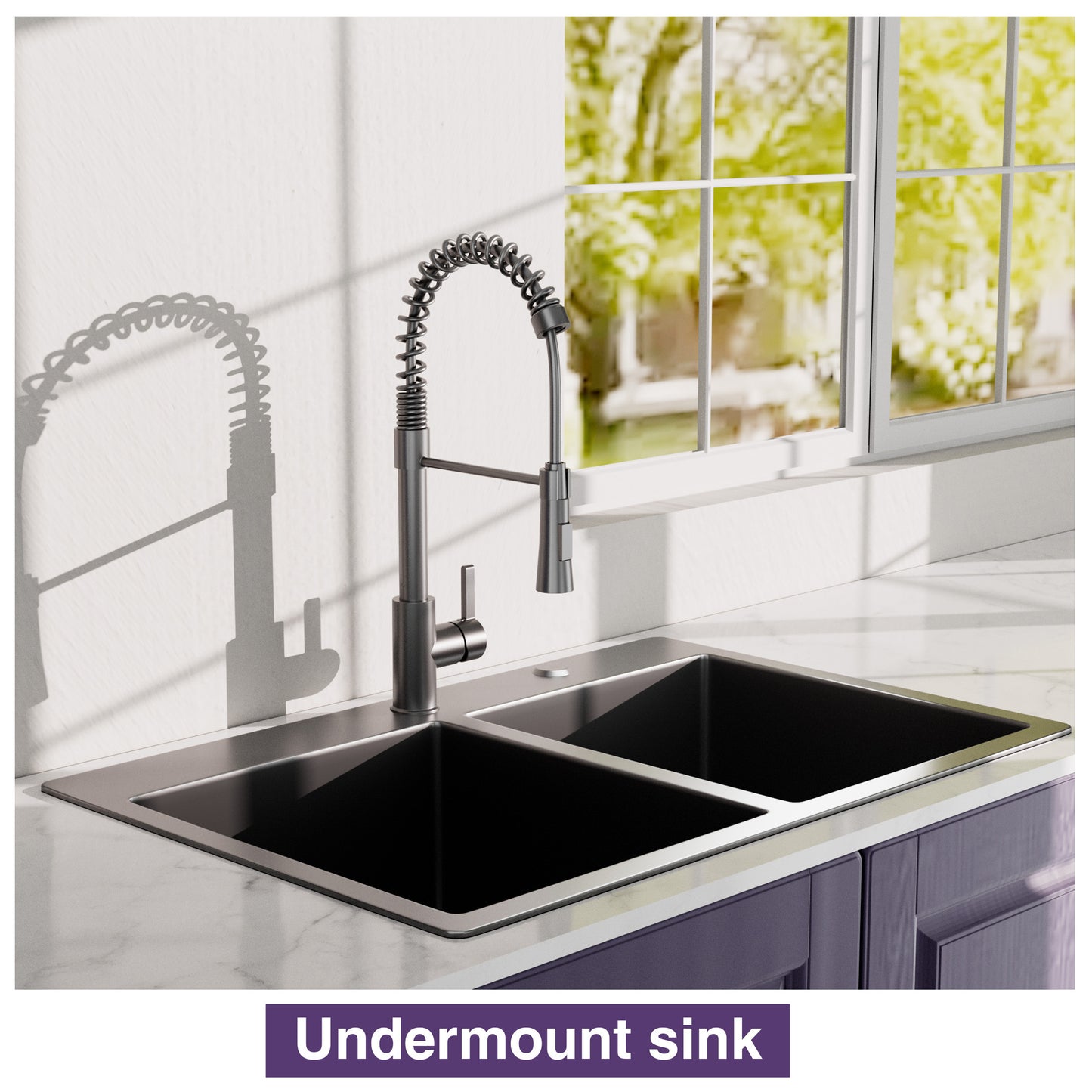 Gunmetal Black Double Bowl Topmount Kitchen Sink with Faucet