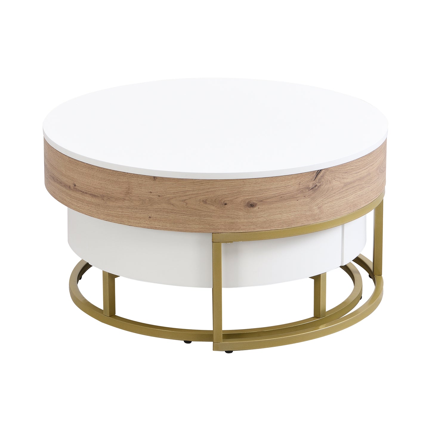 Elegant Lift-Top Coffee Tables Set with Drawers - White & Natural