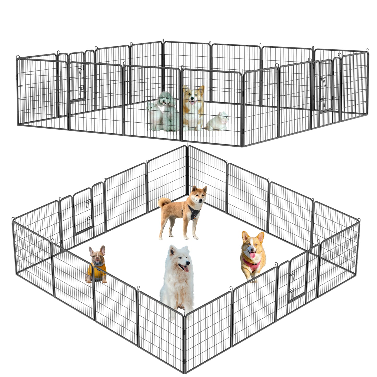 Dog Pens Outdoor 32" Height Foldable 16 Panels Heavy Duty Metal Portable Dog Playpen Indoor Anti-Rust Exercise Dog Fence with Doors for Large/Medium/Small Pets Play Pen for RV Camping Yard