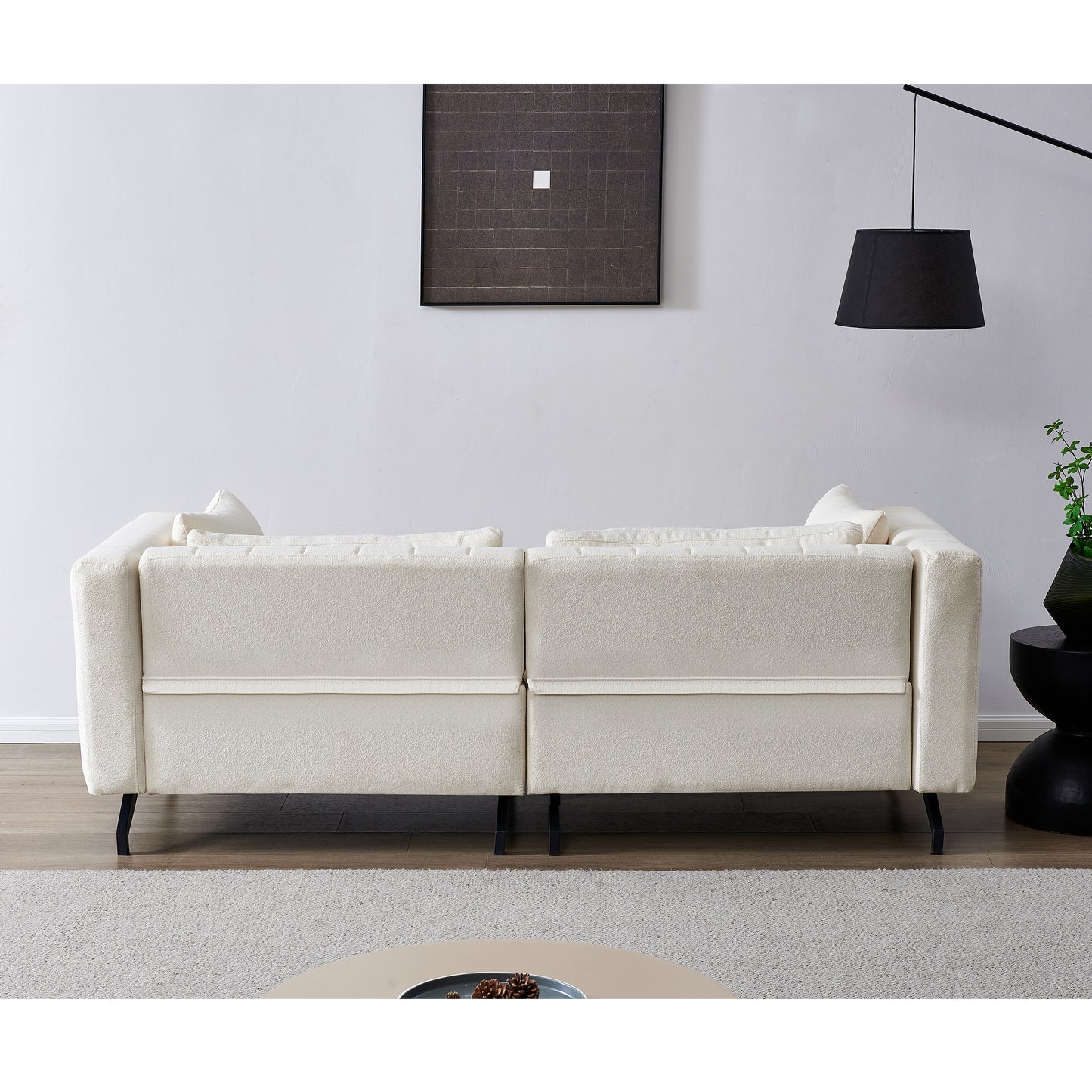 Living  Room  Sofa Couch with Metal Legs Ivory Fabric