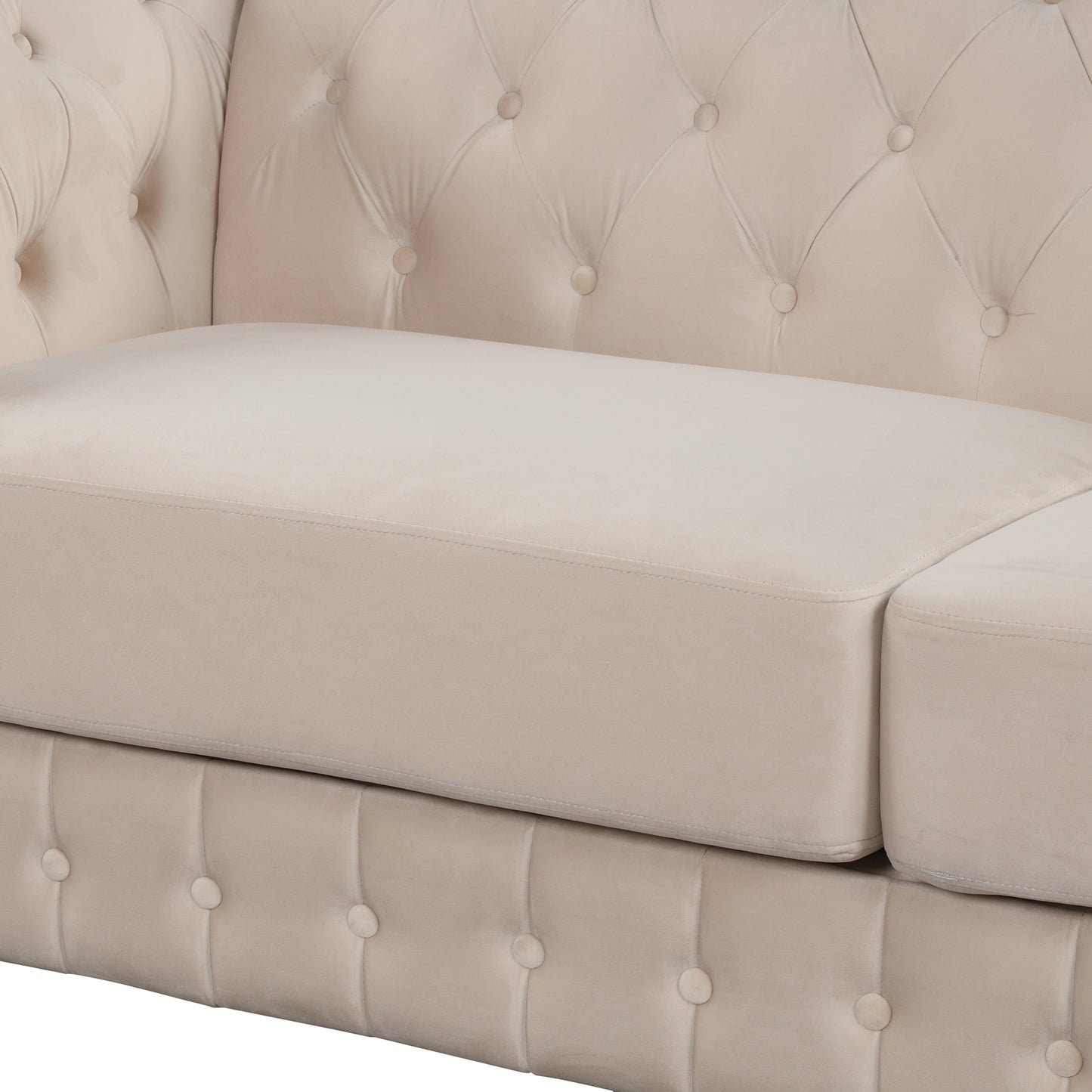 Elegant Beige Velvet Upholstered 2-Person Loveseat Sofa