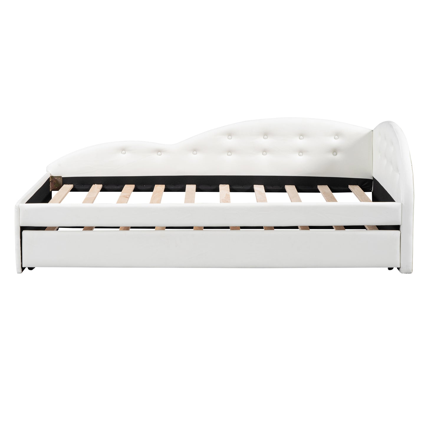 Twin Size PU Upholstered Tufted Daybed with Trundle and Cloud Shaped Guardrail, White