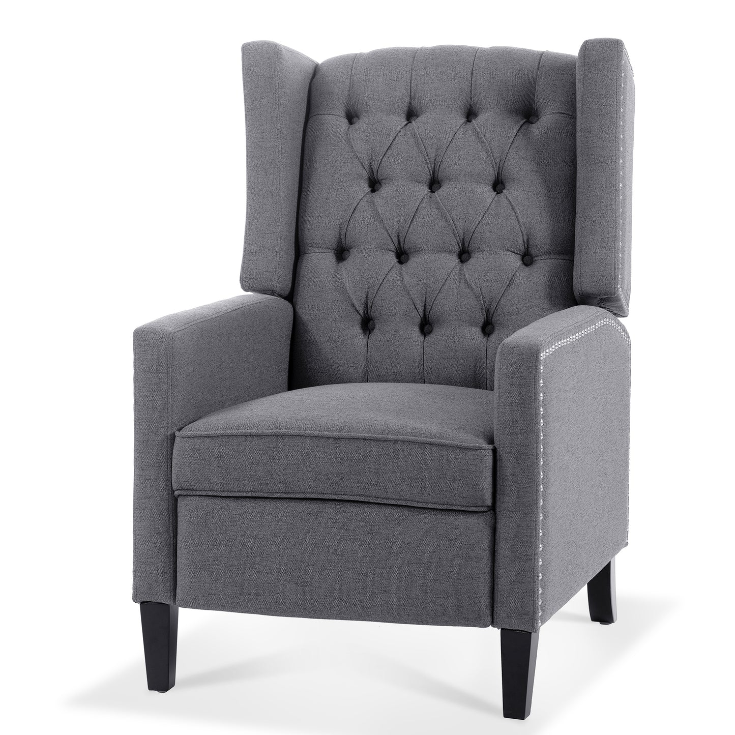 27.16 Inch Grey Fabric Wing Chair Recliner with Adjustable Backrest