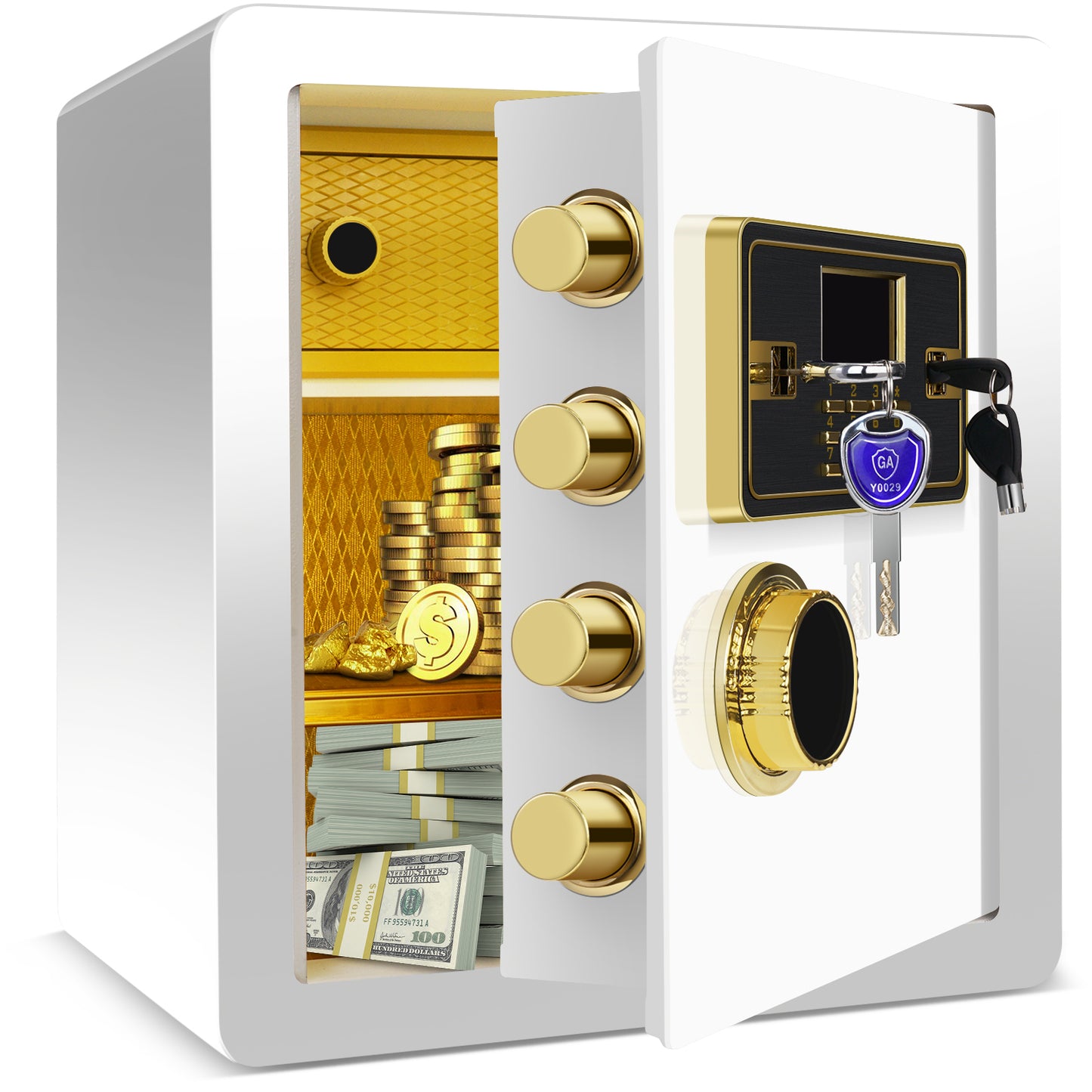 Secure White Safe Box with LCD Display and Versatile Placement Options for Valuables