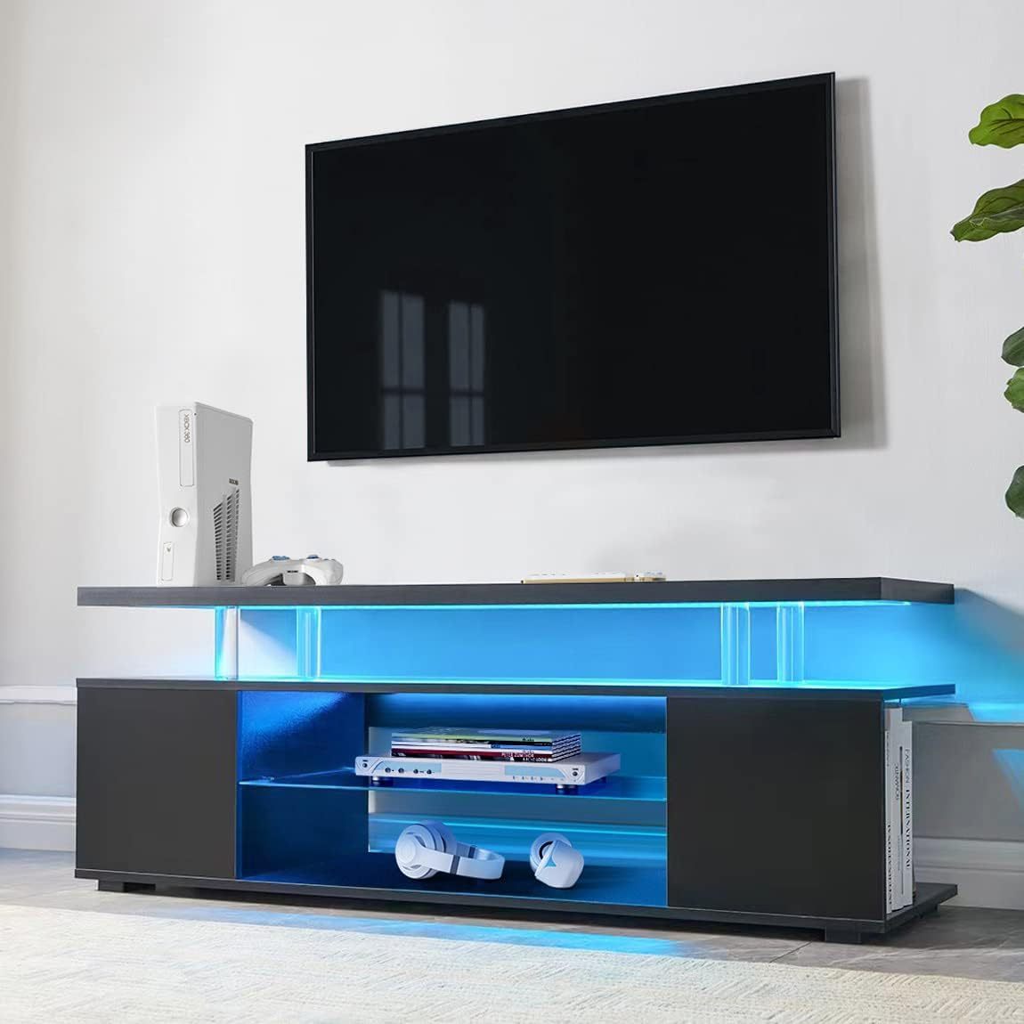 Black TV Stand with Ample Storage for 65-Inch LED Gaming Entertainment Center