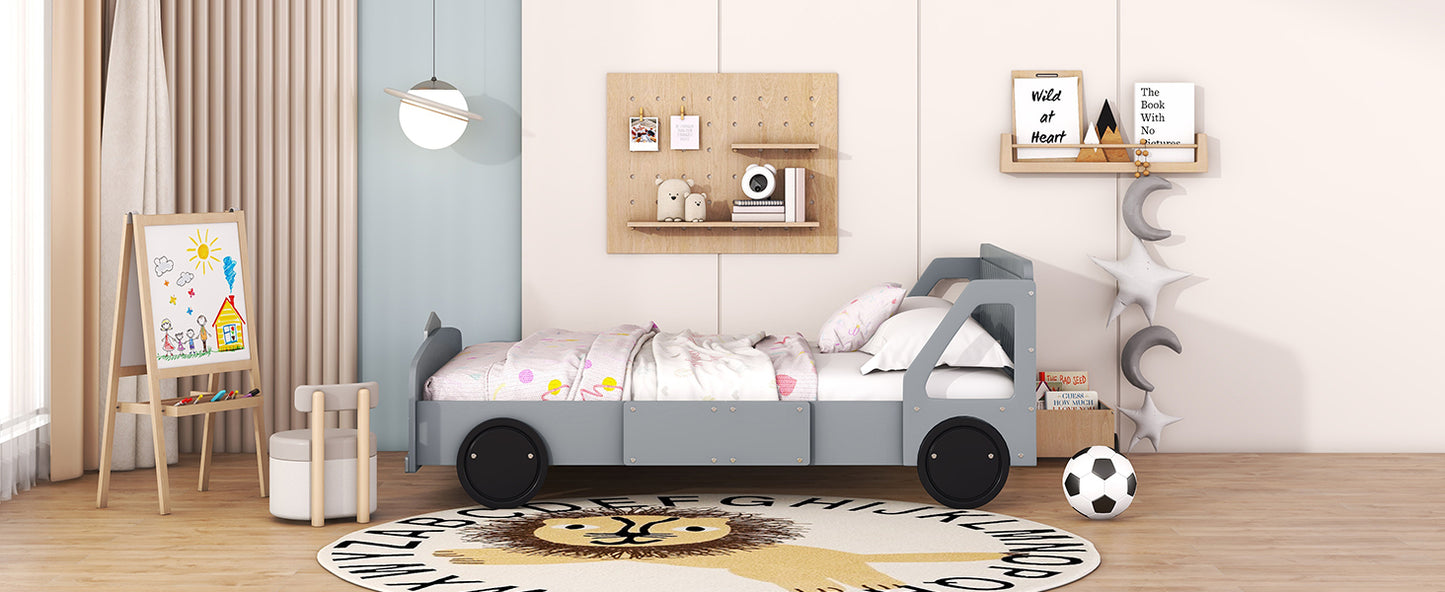 Full Size Car-Shaped Platform Bed with Wheels,Gray