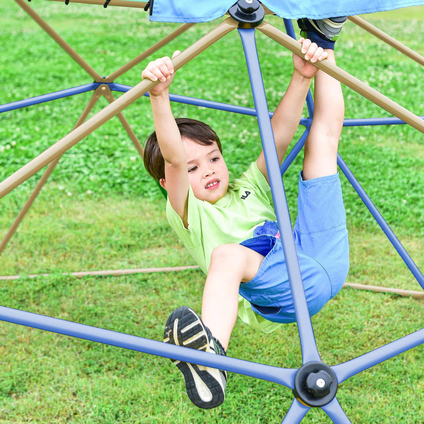 Climbing Dome with Canopy and Playmat - 10 ft Colorful Geometric Playground Jungle Gym