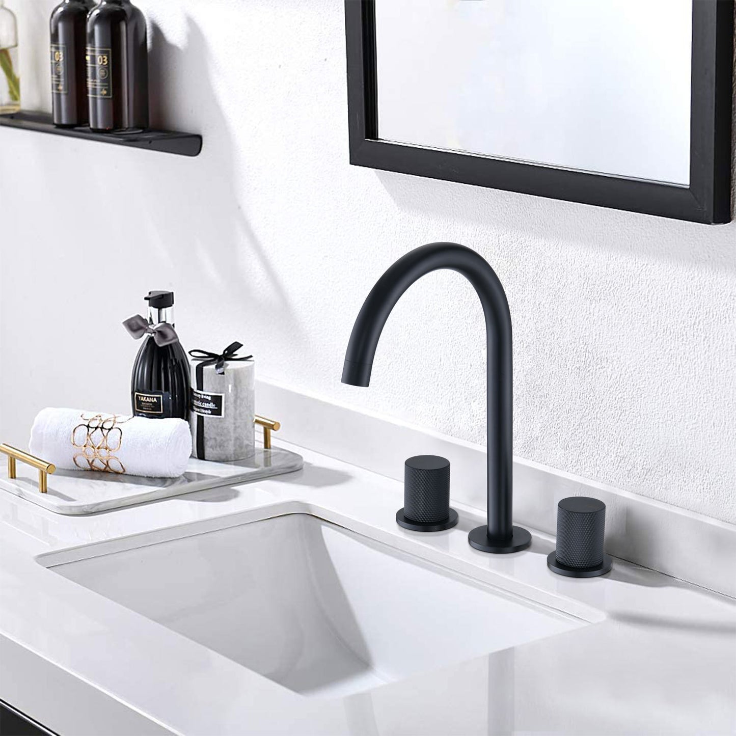 Matte Black 8 Inch Two-Handle Widespread Bathroom Faucet