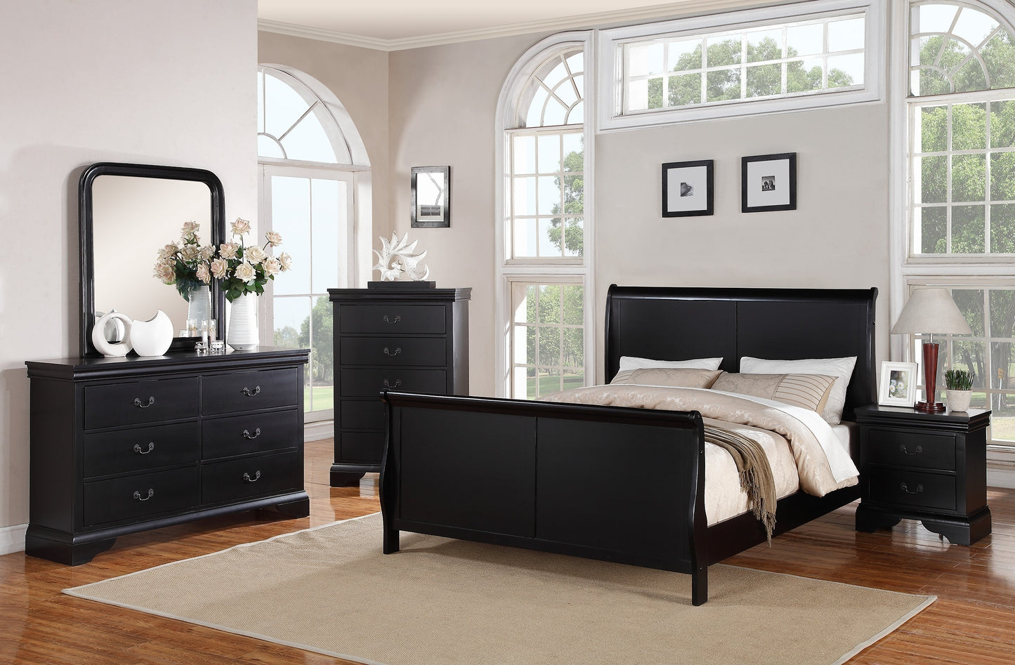 Contemporary Bedroom Furniture Nightstand Black Color 2 x Drawers Bed Side Table Pine wood