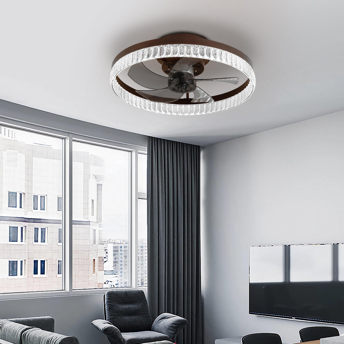 Modern Ring LED Chandelier Ceiling Fan with Remote Control for Bedroom and Living Room